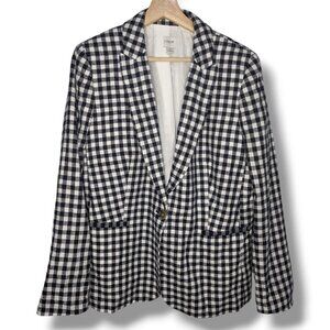J. Crew Navy Blue and White Checkered Linen Blazer, EUC